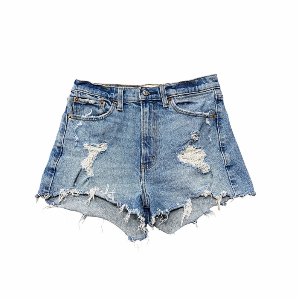 Abercrombie High Rise Mom Shorts 27 Distressed Raw Hem Denim